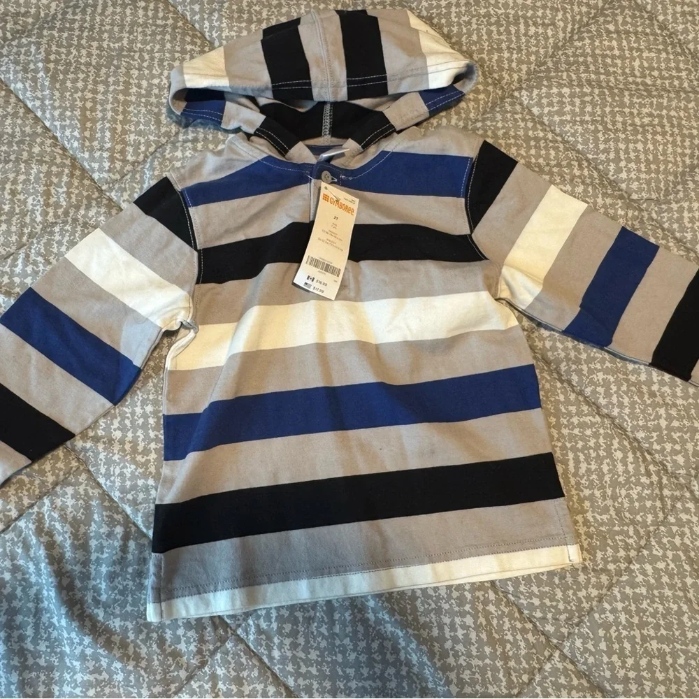 Kids Gymboree Black Puffer Vest with Striped Hoodie long Sleeve